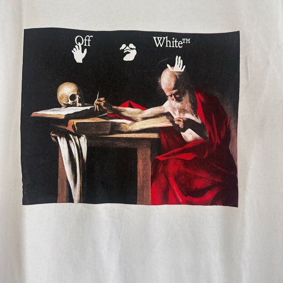 Off-White White T-Shirt with Red and Black Graphic - Picture 11 of 12